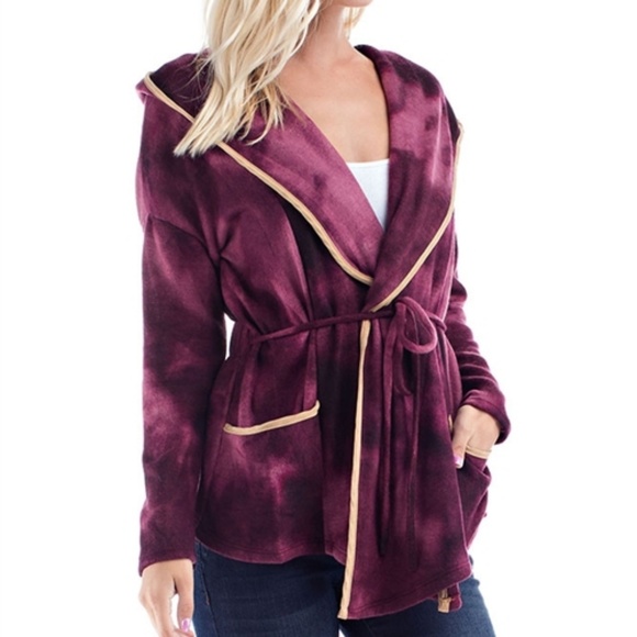 3 LEFT! Plum and white tie dye hoodie cardigan - Picture 5 of 6